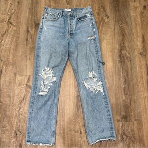 Agolde 90's Mid Rise Straight Leg Jeans Light Wash Distress Size‎ 27 FLAWED